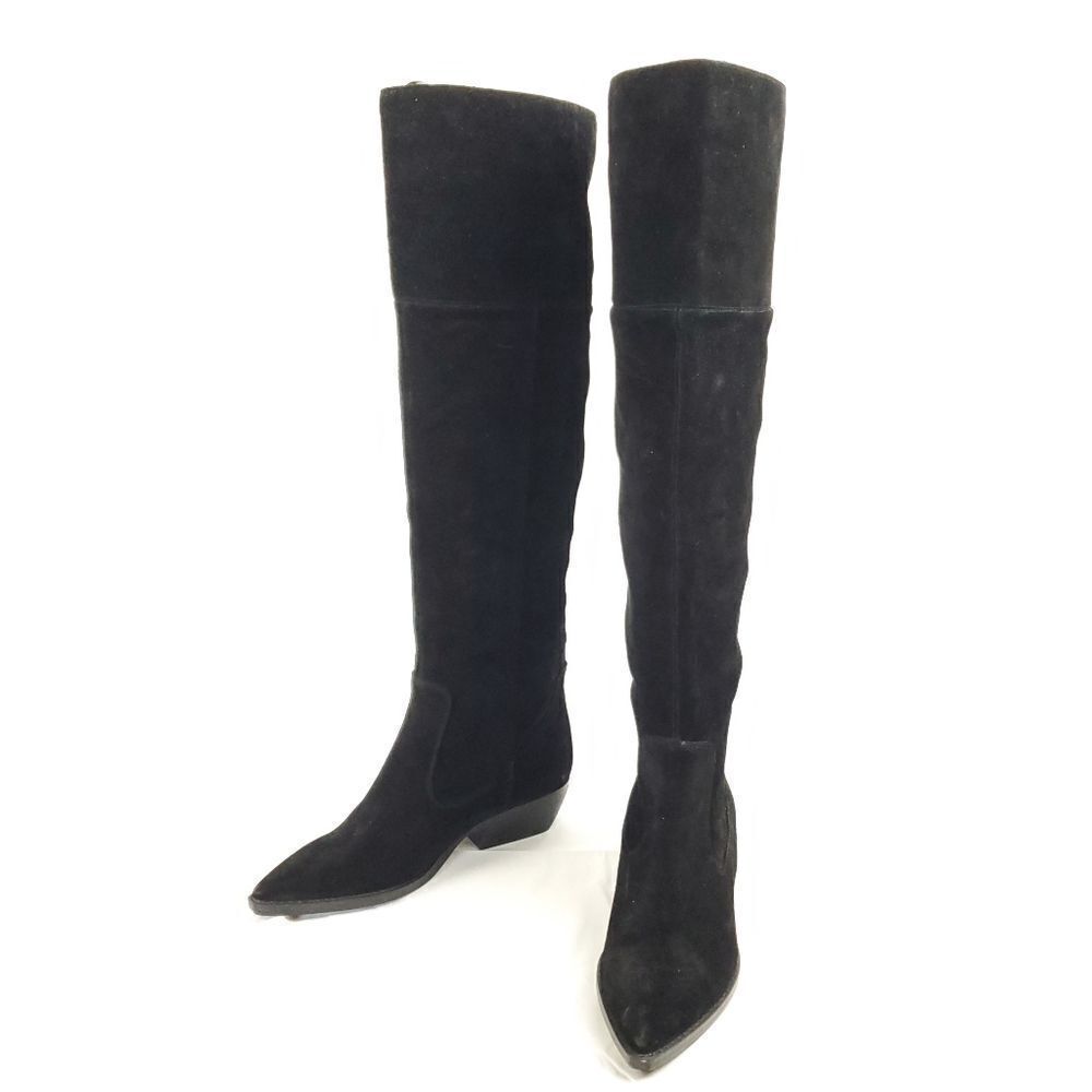 Marc Fisher black Suede Over Knee Boots w low heels sz 6.5M